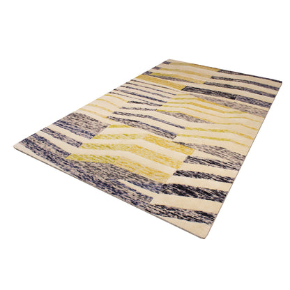 Yellow Woolen Handmade Stripes Pattern Carpet