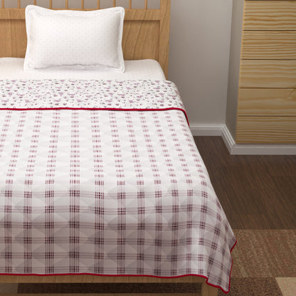 Merlin Pure Cotton Pink & White Checks - Floral Single Dohar