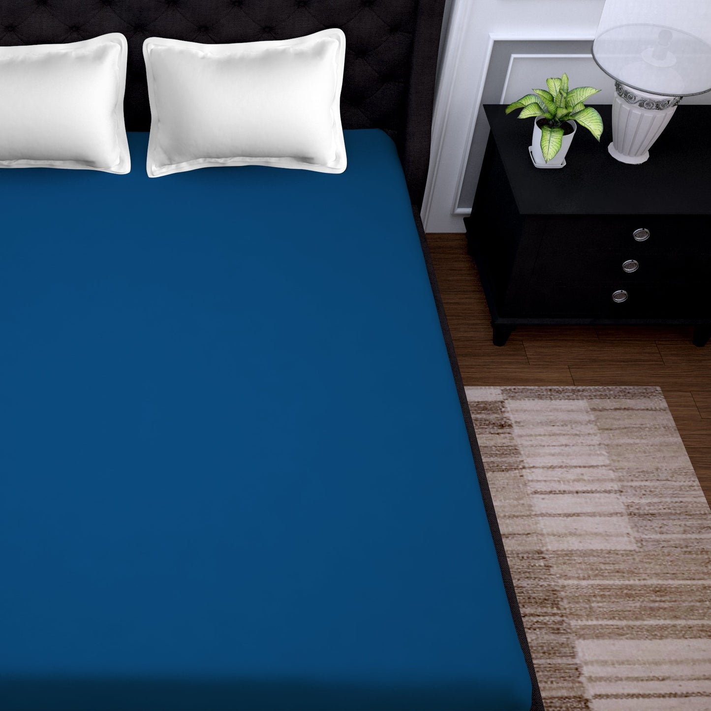 PAVO Tranquil Solid Luxurious King Bedsheet (Blue and White)