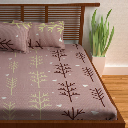 Metro Cotton Double Bedsheets Combo - 186 TC- Brown and White - Mix N Match and Floral