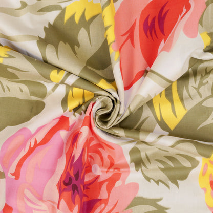 300 TC Cream Floral 1 King Size Bedsheet With 2 Pillow Cover