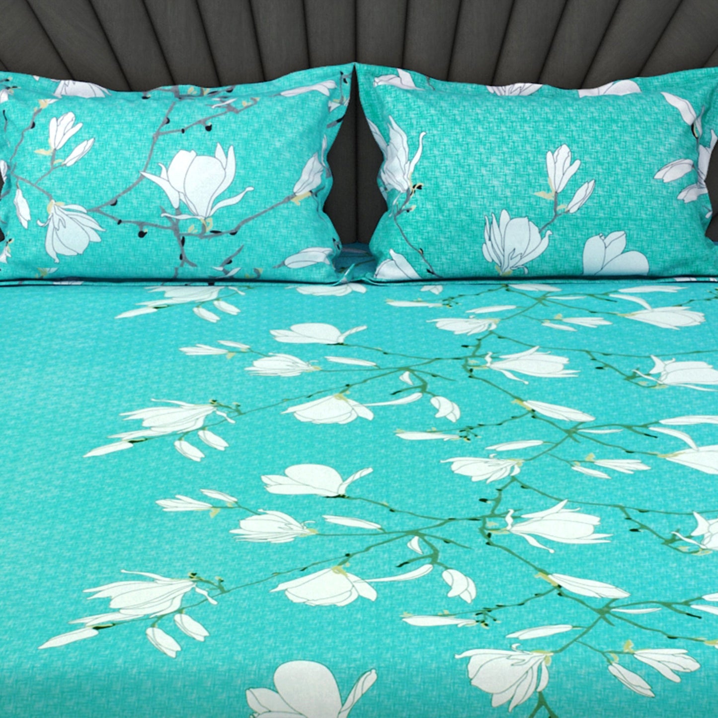 Metro 186 TC 100% Cotton White and Turquoise Double Bedsheet