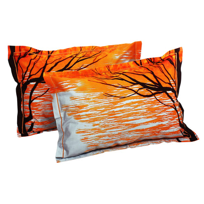 PAVO MOLLIS HOMES SUPER KING SIZE BEDSHEET - Sunset Scenery, Light Blue and Orange