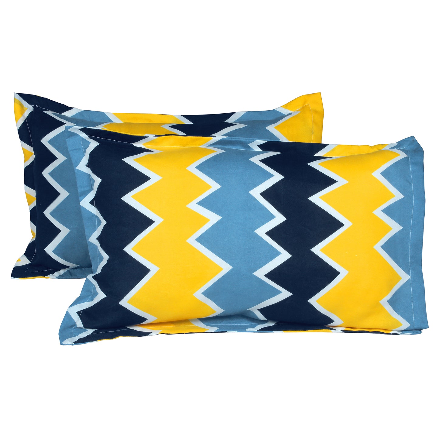 Bedspun-Microfiber Double Bedsheets with 150 TC, Double - Queen Size Bedsheet & 2 Pillow Covers (Chevron, Blue and Yellow)