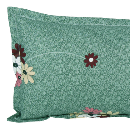 Story@Home 208 TC 100% Cotton Green & Peach Floral 2 Single Bedsheet Combo with 2 Pillow Covers