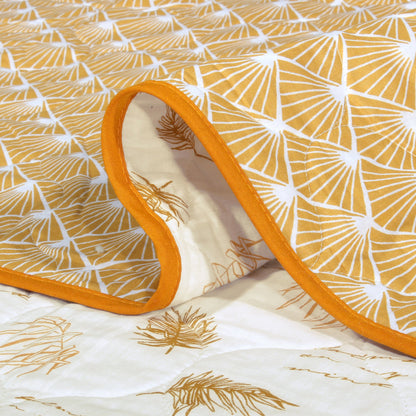 Merline Pure Cotton Yellow & White Geometric Leaf Single Dohar