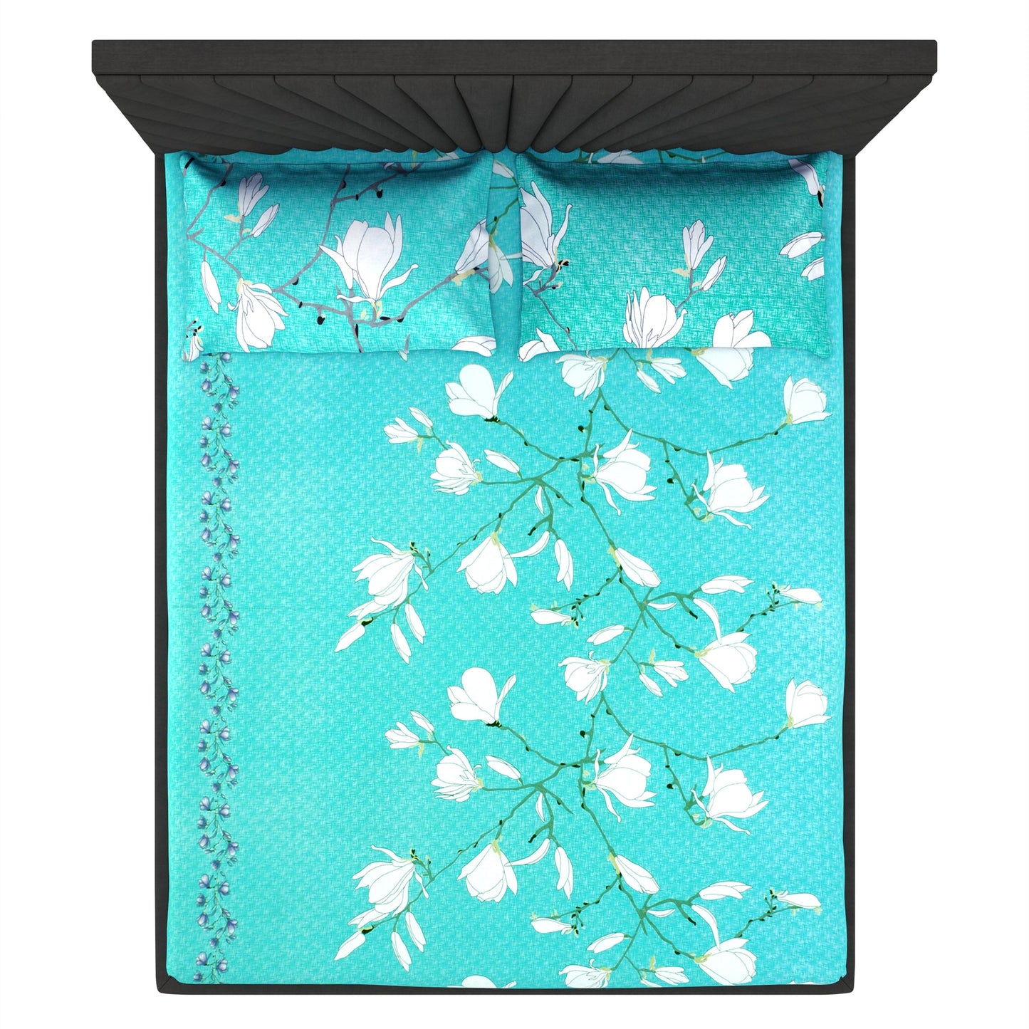 Metro 186 TC 100% Cotton White and Turquoise Double Bedsheet
