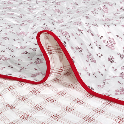 Merlin Pure Cotton Pink & White Checks - Floral Single Dohar