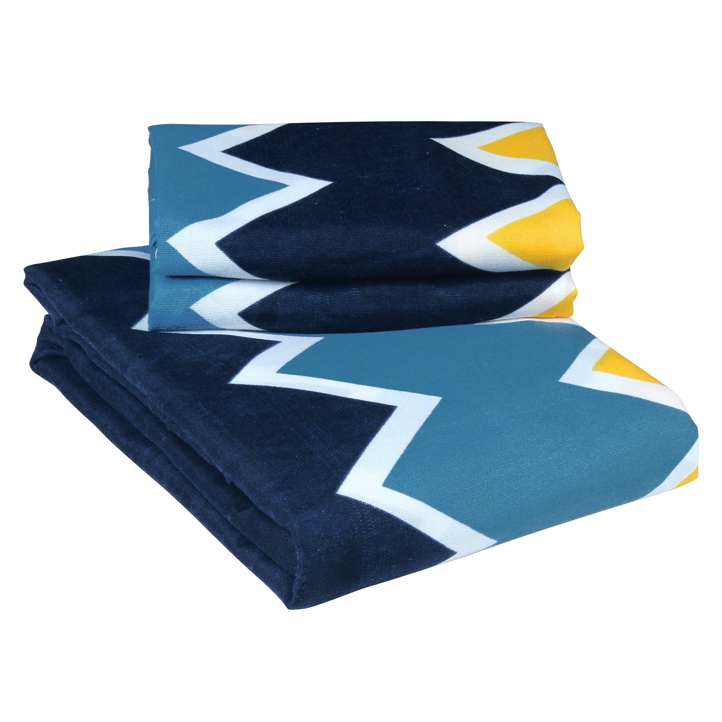 Bedspun-Microfiber Double Bedsheets with 150 TC, Double - Queen Size Bedsheet & 2 Pillow Covers (Chevron, Blue and Yellow)