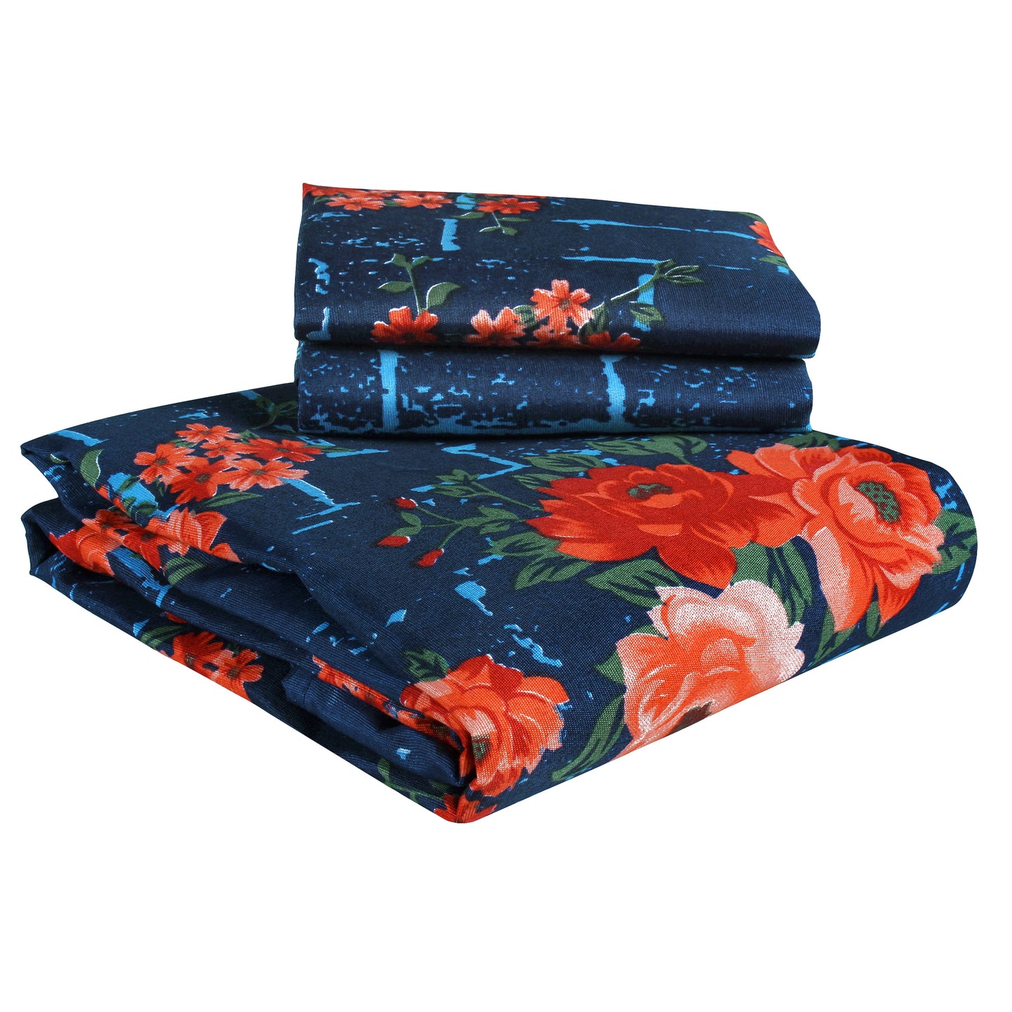 Bedspun - Microfiber Double Bedsheets with 150 TC, Double - Queen Size Bedsheet & 2 Pillow Covers (Floral, Navy Blue)