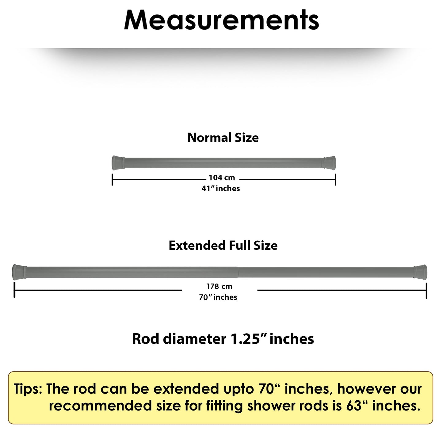 Modern Simple Lightweight Adjustable Extendable Stable Shower rod - Pack of 2 - Grey