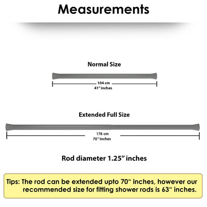 Modern Simple Lightweight Adjustable Extendable Stable Shower rod - Pack of 2 - Grey