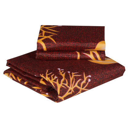 Bedspun - Double Bedsheets with 150 TC, Double - Queen Size Bedsheet & 2 Pillow Covers, Trees & Leaves Pattern, Wine Red