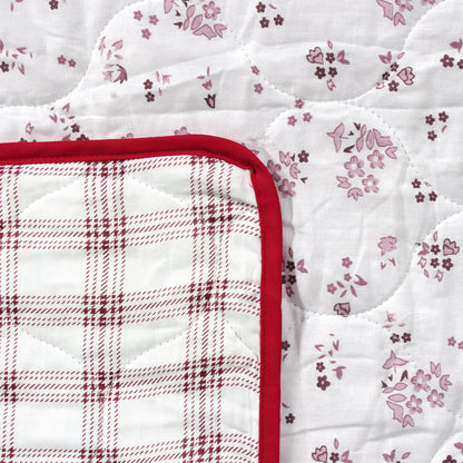 Merlin Pure Cotton Pink & White Checks - Floral Single Dohar
