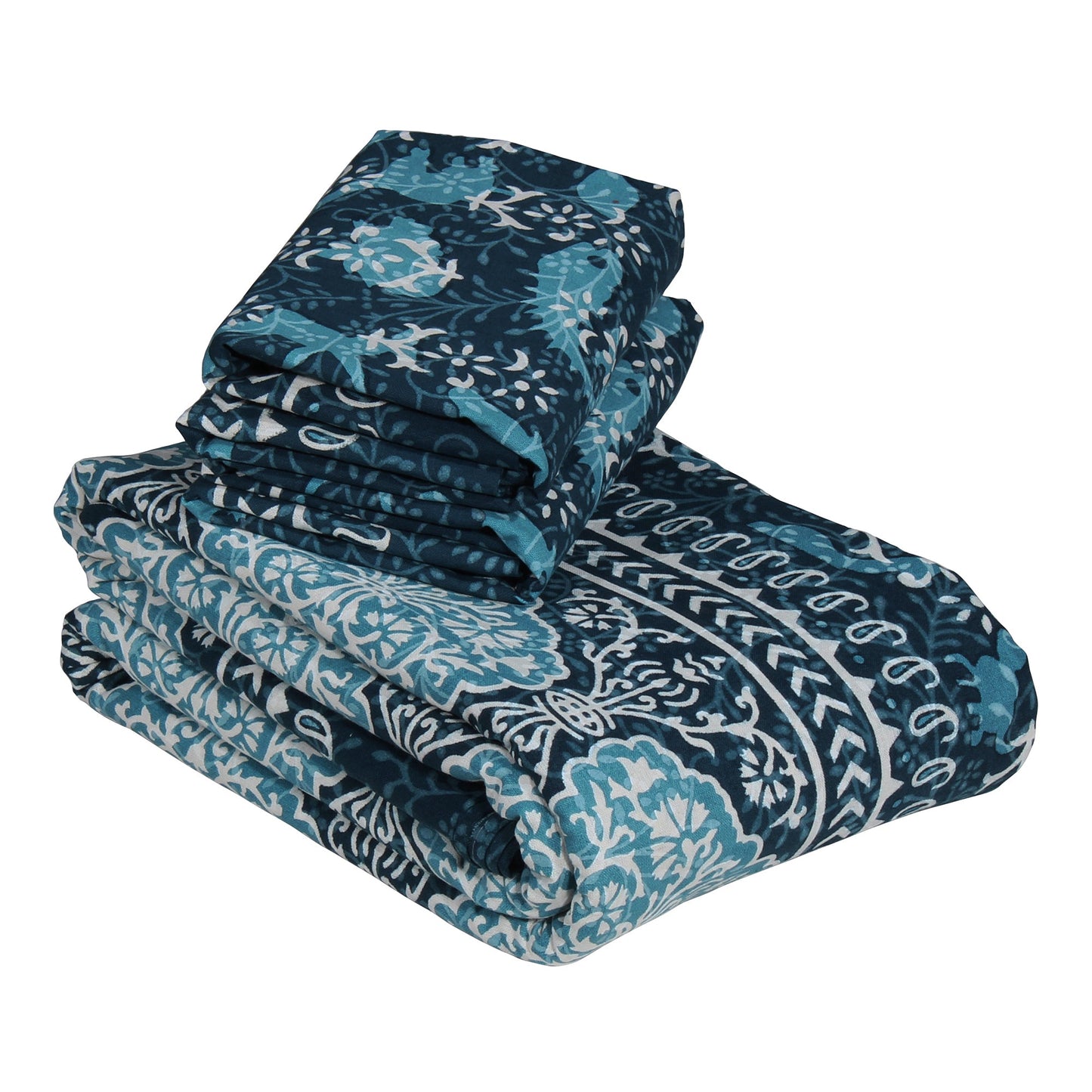 Pandora 152 TC 100 % Cotton Blue Abstract Floral Double King Size Bedsheet