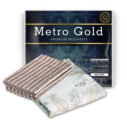 Metro Cotton Double Bedsheets Combo - 186 TC- Beige and Grey/Yellow - Floral