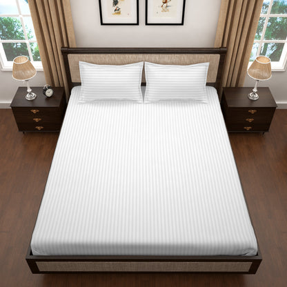 TEVEL 400 TC 100% Cotton White Stripes King Size Bedsheet