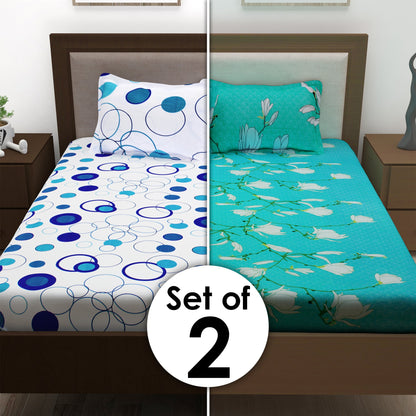 Metro Cotton Double Bedsheets Combo - 186 TC- Mutlicolor - Fancy Mix N Match and Floral