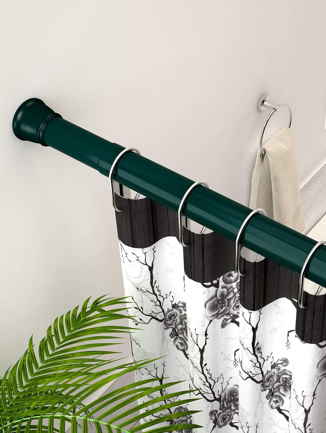 Modern Simple Lightweight Adjustable Extendable Stable Shower rod - Pack of 2 - Green