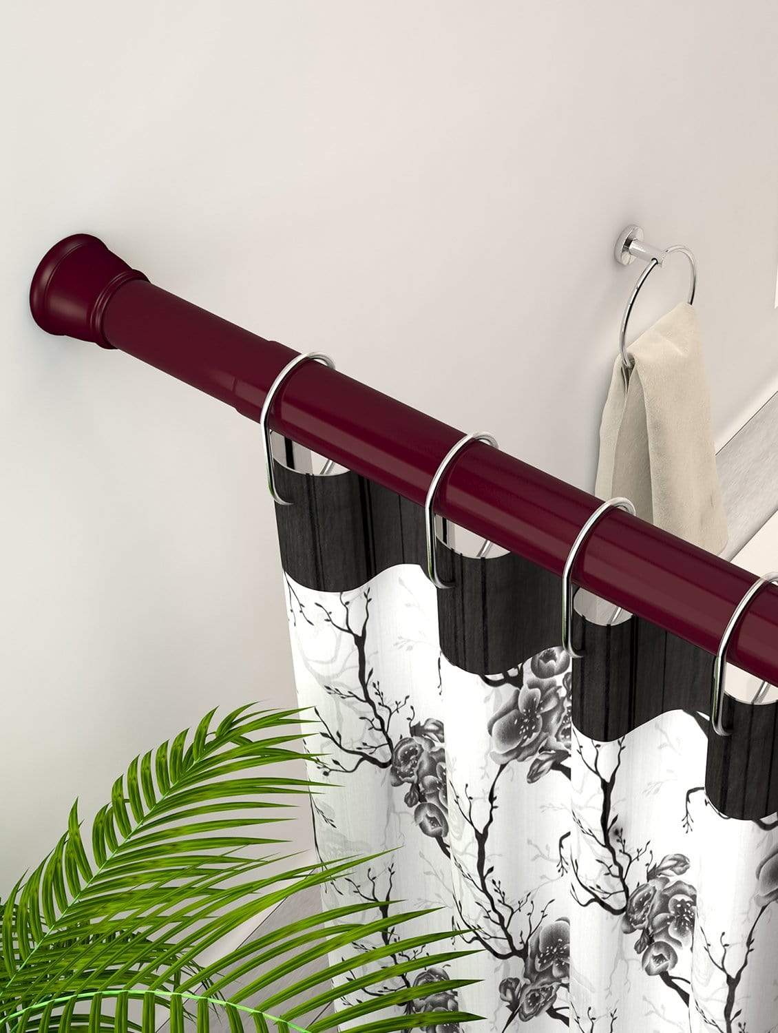 Modern Simple Lightweight Adjustable Extendable Stable Shower rod - Pack of 2 - Maroon