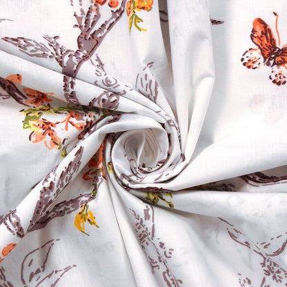 Story@Home Myra Collection 186 TC Spring Sunshine Elegance Dazzel 100% Pure Cotton 1 Piece Floral Bloom Bliss King Size Bedsheet with Pair of Pillow Covers, Off-White Story@Home